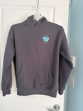 White Fox Boutique Men's Charcoal Hoodie with Light Blue Logo